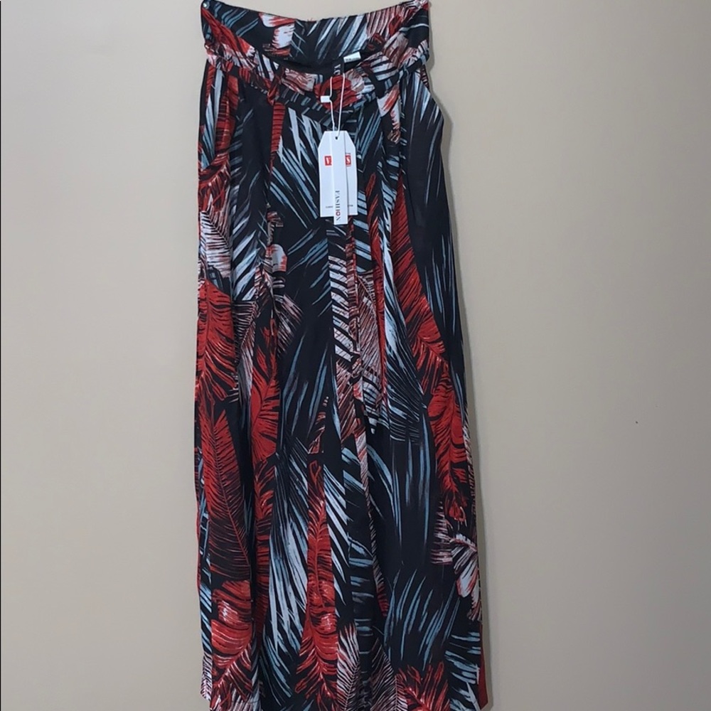 Red floral palazzo pants